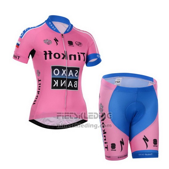2015 Fietskleding Vrouw Saxo Bank  Fuchsia Korte Mouwen en Koersbroek